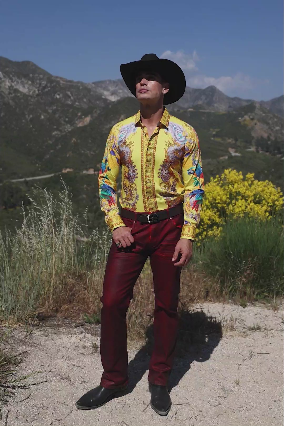 Barabas Wholesale Men's Rhinestones Floral Parrot Baroque Shirt 6SPR05 Yellow