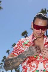Men's Wholesale Vineyard Floral  Rhinestone Short-Sleeve Shirt | BARABAS 6SSR11 Red