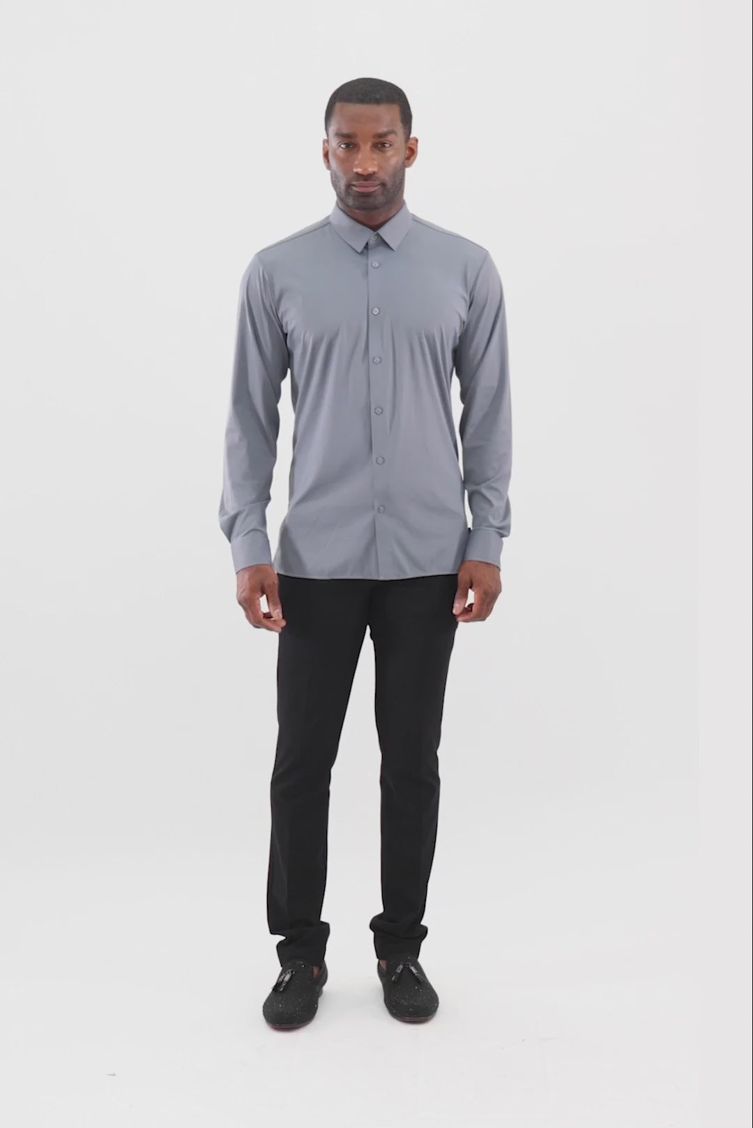 Barabas Wholesale Men's Slim-fit Stretch Button Down Long Sleeve Shirts 4B61 Black