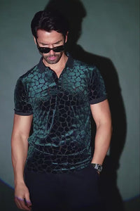 BARABAS Men's Leopard See Through Short Sleeve Polo Shirts 3PP838 Peach