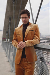 Barabas Wholesale Men's Velvet Luxury Formal Wear Peak Lapel Suit 5SU51 Mustard