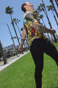 Men's Wholesale Rhinestone Animal Print Short-Sleeve Shirt | BARABAS 6SSR05 Black