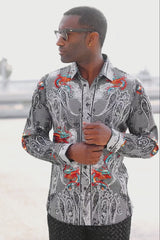 Barabas Wholesale Men's Rhinestone Paisley Dragon Long Sleeve Shirts 4SPR02 Pink