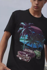 Barabas Men's Palm Beach Rhinestone Stretch Crew Neck T-Shirt 6TR07 Black