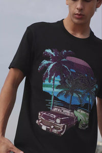 Barabas Men's Palm Beach Rhinestone Stretch Crew Neck T-Shirt 6TR07 Black