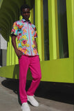 Barabas Men's Wholesale Rhinestone Cocktails Floral Short-Sleeve Shirt 6SSR06 Pink