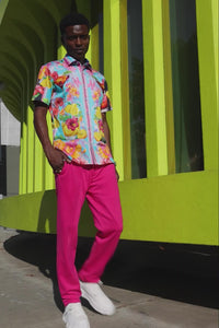 Barabas Men's Wholesale Rhinestone Cocktails Floral Short-Sleeve Shirt 6SSR06 Pink