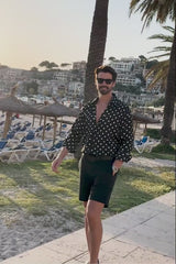 Barabas Wholesale Men's Polka Dots Silk Feel Shiny Long Sleeve Shirt 4B86 Black White