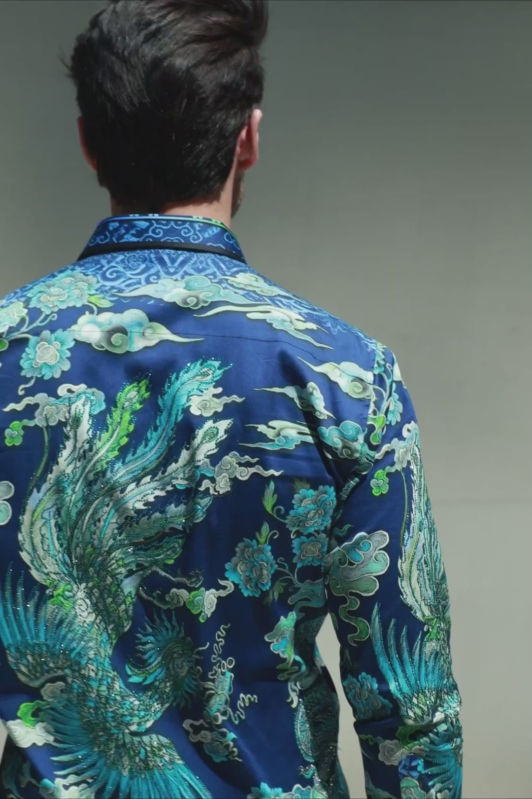 Barabas Wholesale Men's Rhinestone Floral Rooster Long Sleeve Shirts 4SPR10 Black