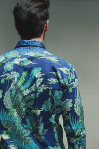 Barabas Wholesale Men's Rhinestone Floral Rooster Long Sleeve Shirts 4SPR10 Black