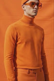 Men's Turtleneck Ribbed Solid Color Basic Sweater LS2100 Stone Mustard