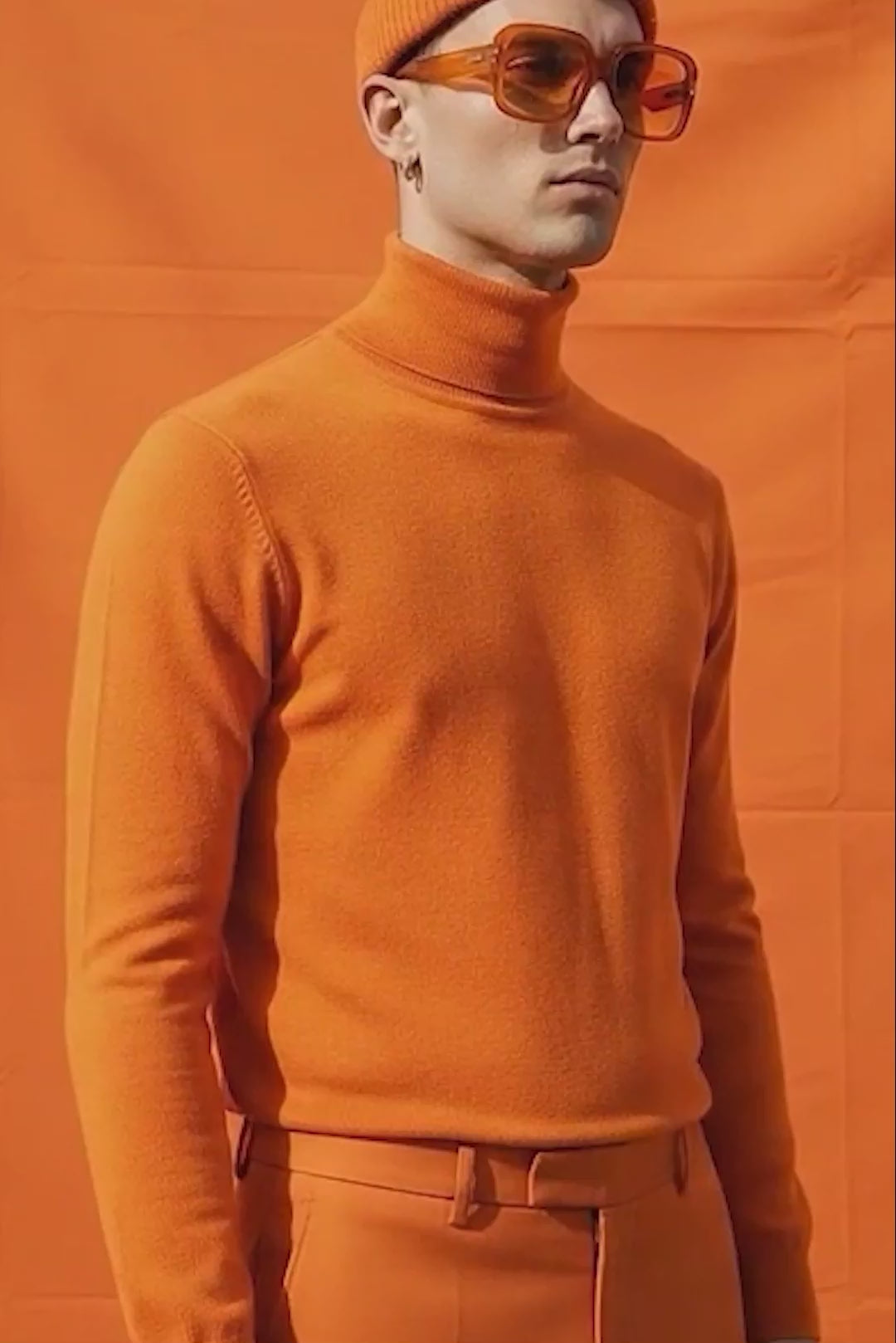 Men's Turtleneck Ribbed Solid Color Basic Sweater LS2100 Stone Mustard