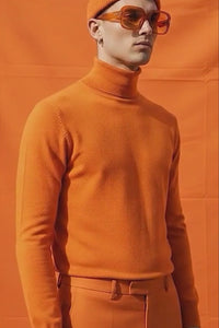 Men's Turtleneck Ribbed Solid Color Basic Sweater LS2100 Stone Mustard