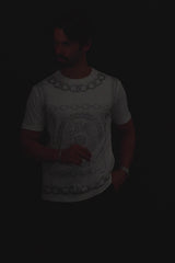 Barabas Men's Chains Rhinestone Solid Color Crew Neck T-shirts 5STR01 White