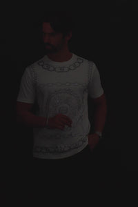 Barabas Men's Chains Rhinestone Solid Color Crew Neck T-shirts 5STR01 White