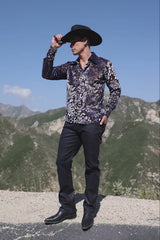 Barabas Wholesale Men's See Through Floral Pattern Long Sleeve Shirts 6B05 Black
