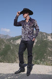 Barabas Wholesale Men's See Through Floral Pattern Long Sleeve Shirts 6B05 Black