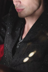 Barabas Wholesale Men's Linear Rhinestone Design Peak Lapel Blazer 4BLR60 Black