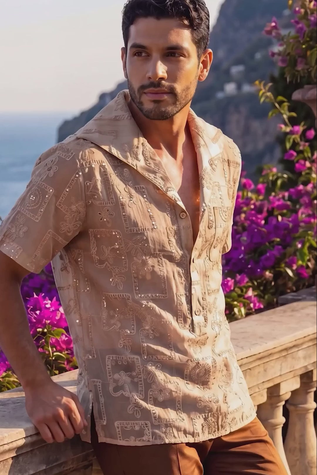 Barabas Wholesale Men's Cuban Collared See-Through Short Sleeve Shirt 6CCS01 Tan