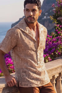 Barabas Wholesale Men's Cuban Collared See-Through Short Sleeve Shirt 6CCS01 Tan