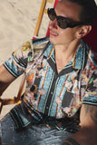 Men's Wholesale Rhinestone Coral Reef Short-Sleeve Shirt | BARABAS 6SSR08 Black