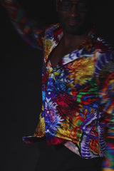 Barabas Wholesale Men's Rhinestones Floral Snake Long Sleeve Shirts 5SPR03 Yellow