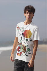 Barabas Men's Rhinestone Iguana Floral Crew-neck T-shirt 6TR03 Black