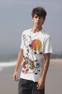 Barabas Men's Rhinestone Iguana Floral Crew-neck T-shirt 6TR03 Black
