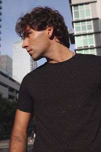 Barabas Men's Glittery Sparkle Rhinestone Crew-neck T-shirt 5STR03 Black Silver