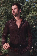 Barabas Wholesale Men's See Through Floral Long Sleeve Button Down Shirt 3SVL17 Black