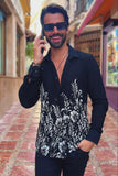 Barabas Wholesale Men's Floral Stretch See Through Long Sleeve Shirt 4B90 Black
