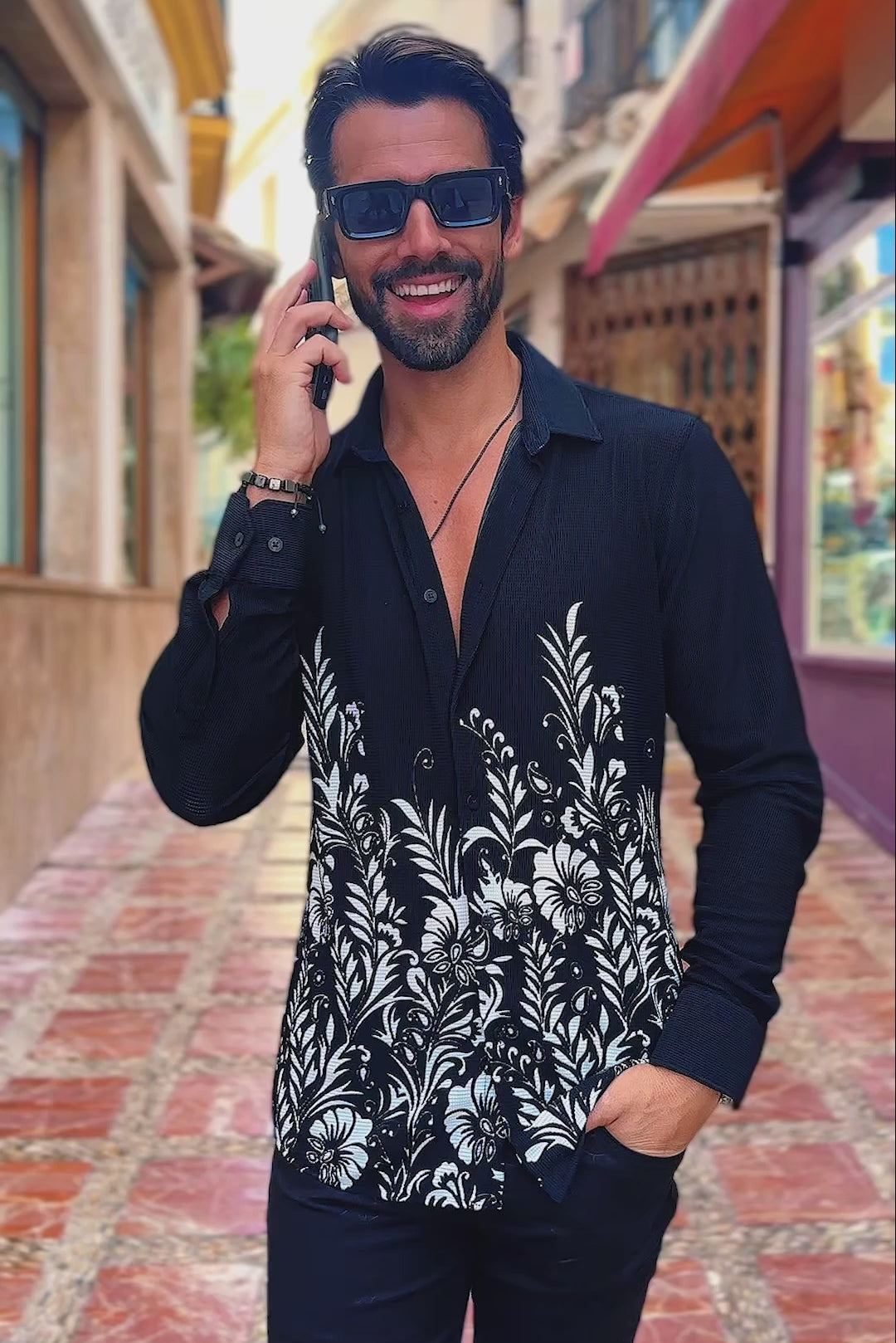Barabas Wholesale Men's Floral Stretch See Through Long Sleeve Shirt 4B90 Black