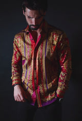 Barabas Wholesale Men's Rhinestone Floral Medusa Long Sleeve Shirts 3SPR401 