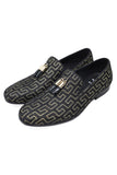 Barabas Wholesale Men's Rhinestone Greek key Pattern Tassel Loafer Shoes SH3087 Black Gold