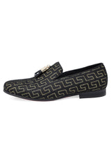Barabas Wholesale Men's Rhinestone Greek key Pattern Tassel Loafer Shoes SH3087 Black Gold
