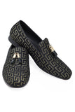 Barabas Wholesale Men's Rhinestone Greek key Pattern Tassel Loafer Shoes SH3087 Black Gold