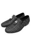 Barabas Wholesale Men's Rhinestone Greek key Pattern Tassel Loafer Shoes SH3087 Black Silver