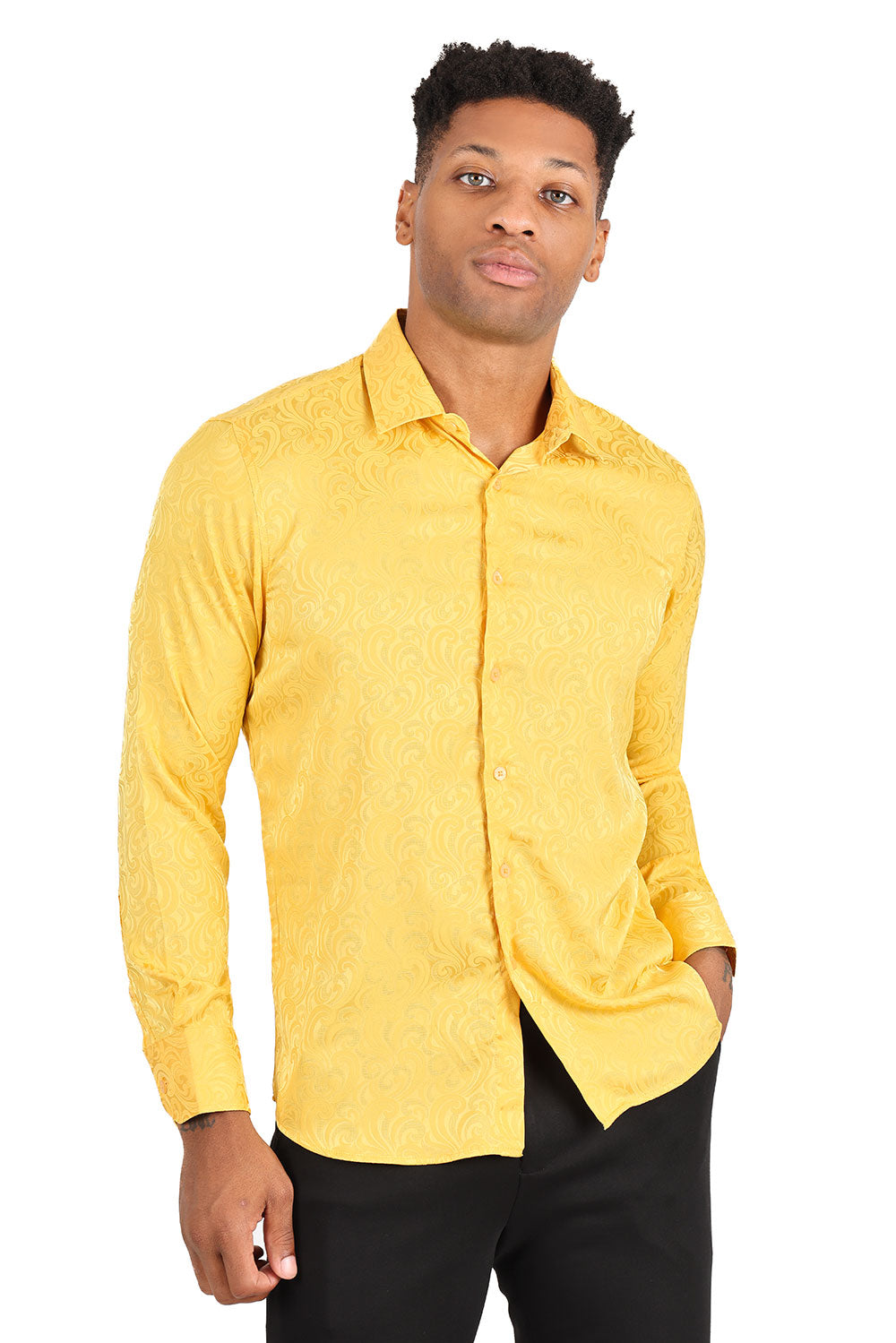 BARABAS Men's Paisley Long Sleeve Button Down Shirt 2B320 Yellow