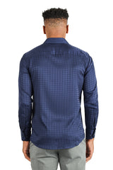 BARABAS Men's Wood Art Long Sleeve Button Down Shirt 2B321 Blue