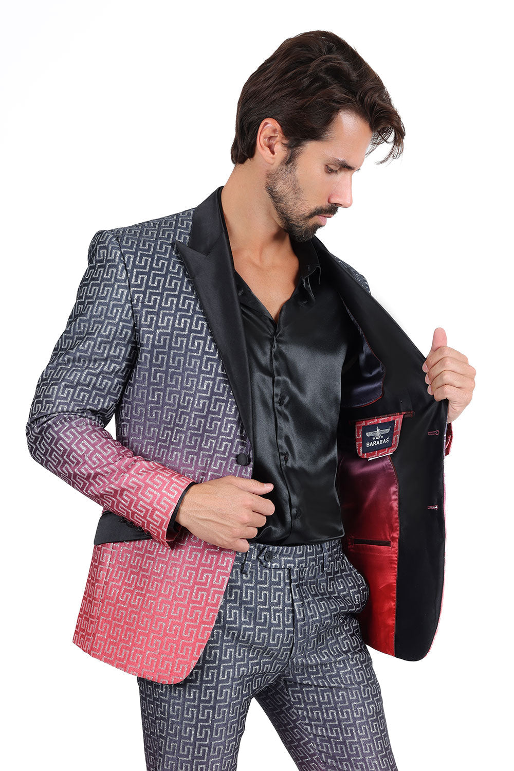 BARABAS Men Rhinestone Greek key Pattern Baroque Luxury Blazer 2BL3098 Black Red