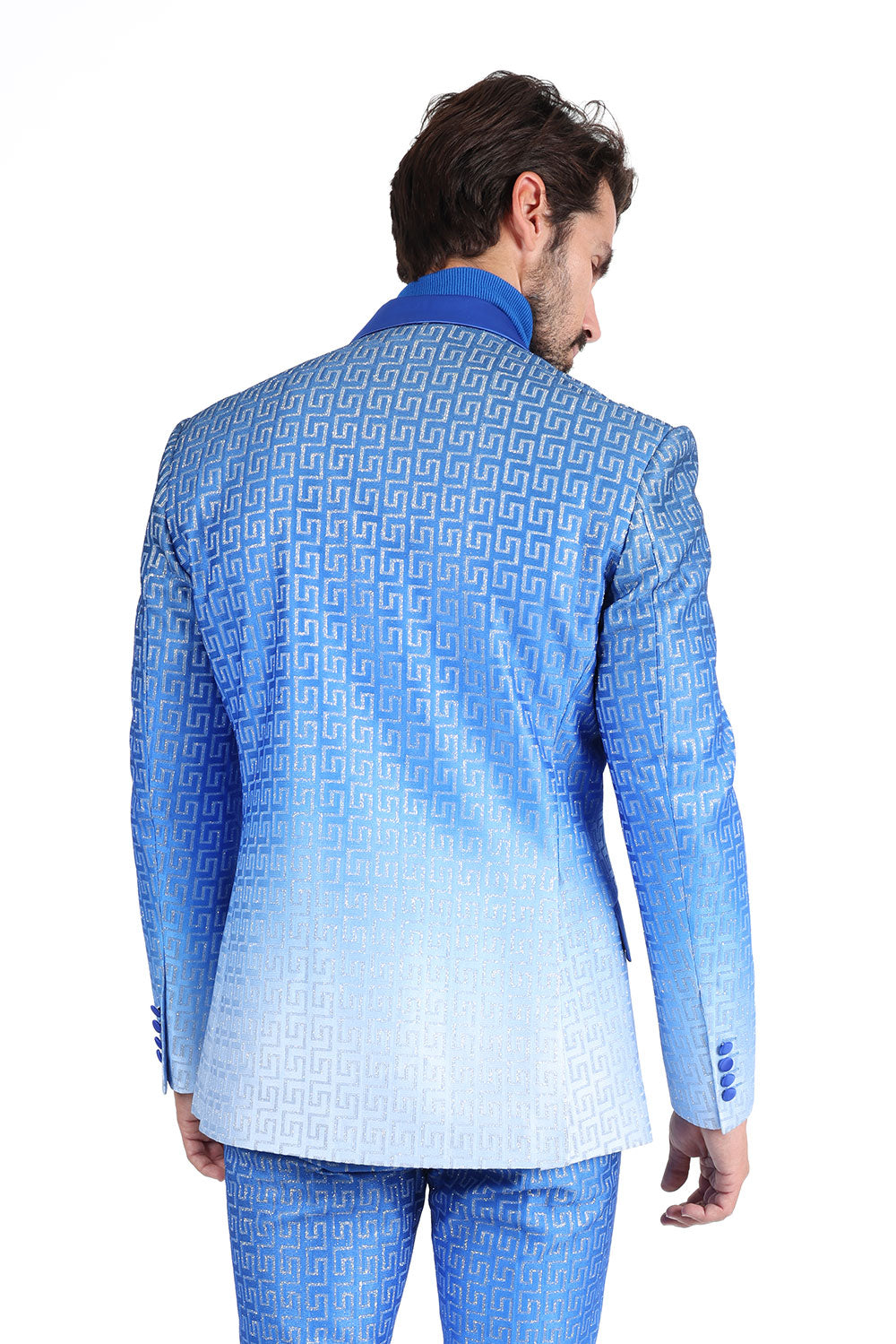 BARABAS Men Rhinestone Greek key Pattern Baroque Luxury Blazer 2BL3098 Blue Silver