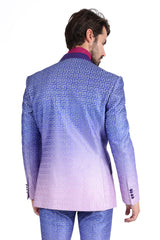 BARABAS Men Rhinestone Greek key Pattern Baroque Luxury Blazer 2BL3098 Navy Lavender