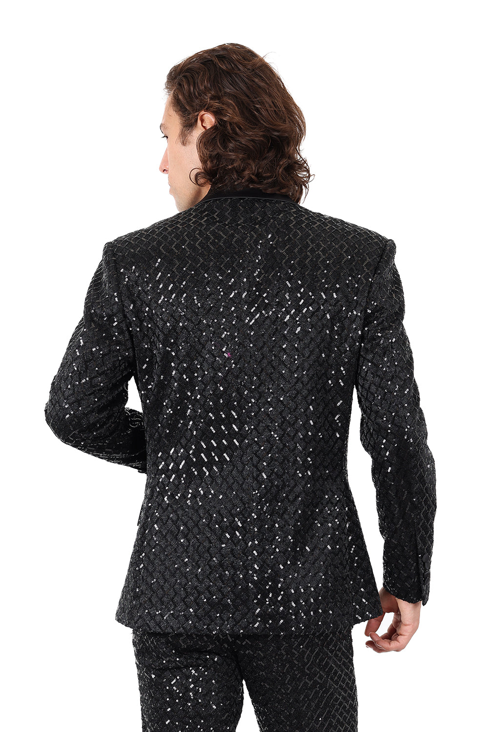 BARABAS Men's Diamond Sequin Design Notched black Blazer 2BL3099 Black