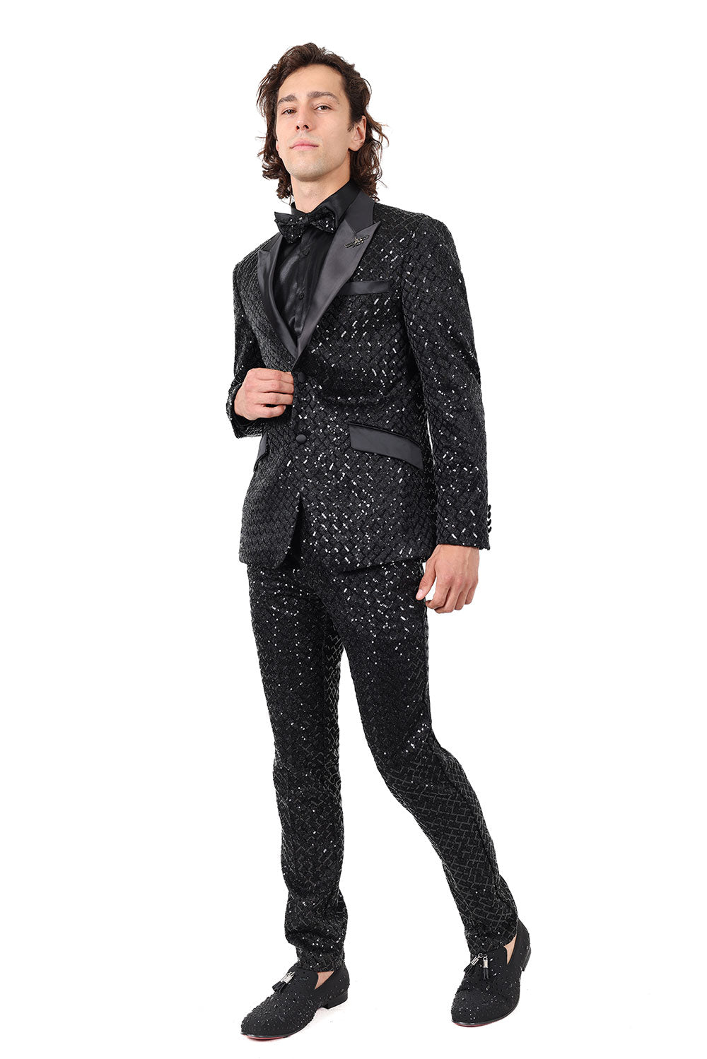 BARABAS Men's Diamond Sequin Design Notched black Blazer 2BL3099 Black