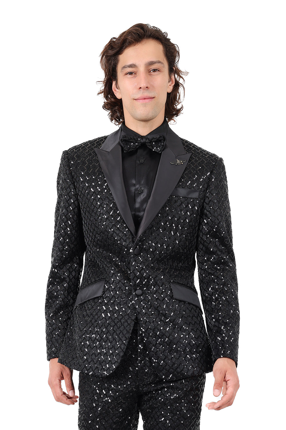 BARABAS Men's Diamond Sequin Design Notched black Blazer 2BL3099 Black