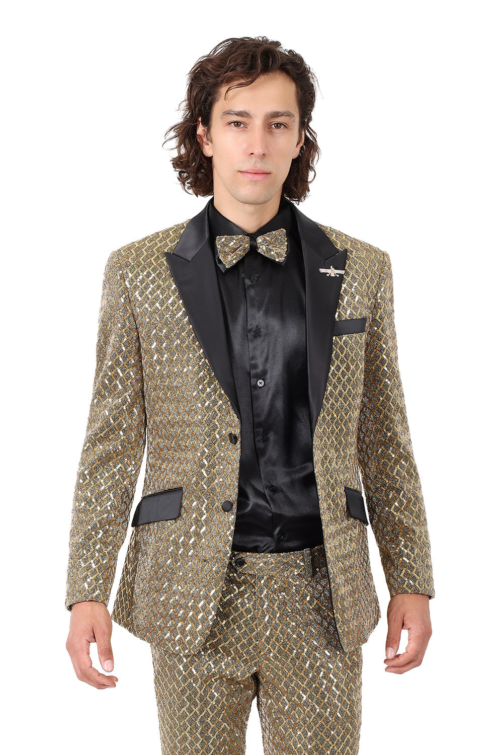 BARABAS Men's Diamond Sequin Design Notched black Blazer 2BL3099 Gold