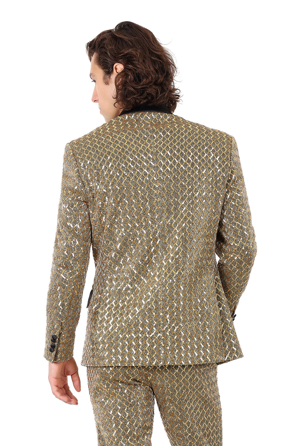 BARABAS Men's Diamond Sequin Design Notched black Blazer 2BL3099 Gold