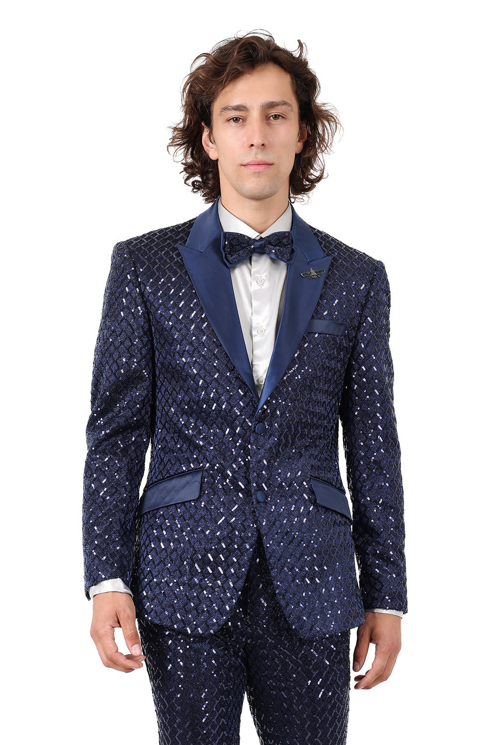 BARABAS Men's Diamond Sequin Design Notched black Blazer 2BL3099 Navy