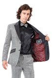 BARABAS Men's Diamond Sequin Design Notched black Blazer 2BL3099 Silver