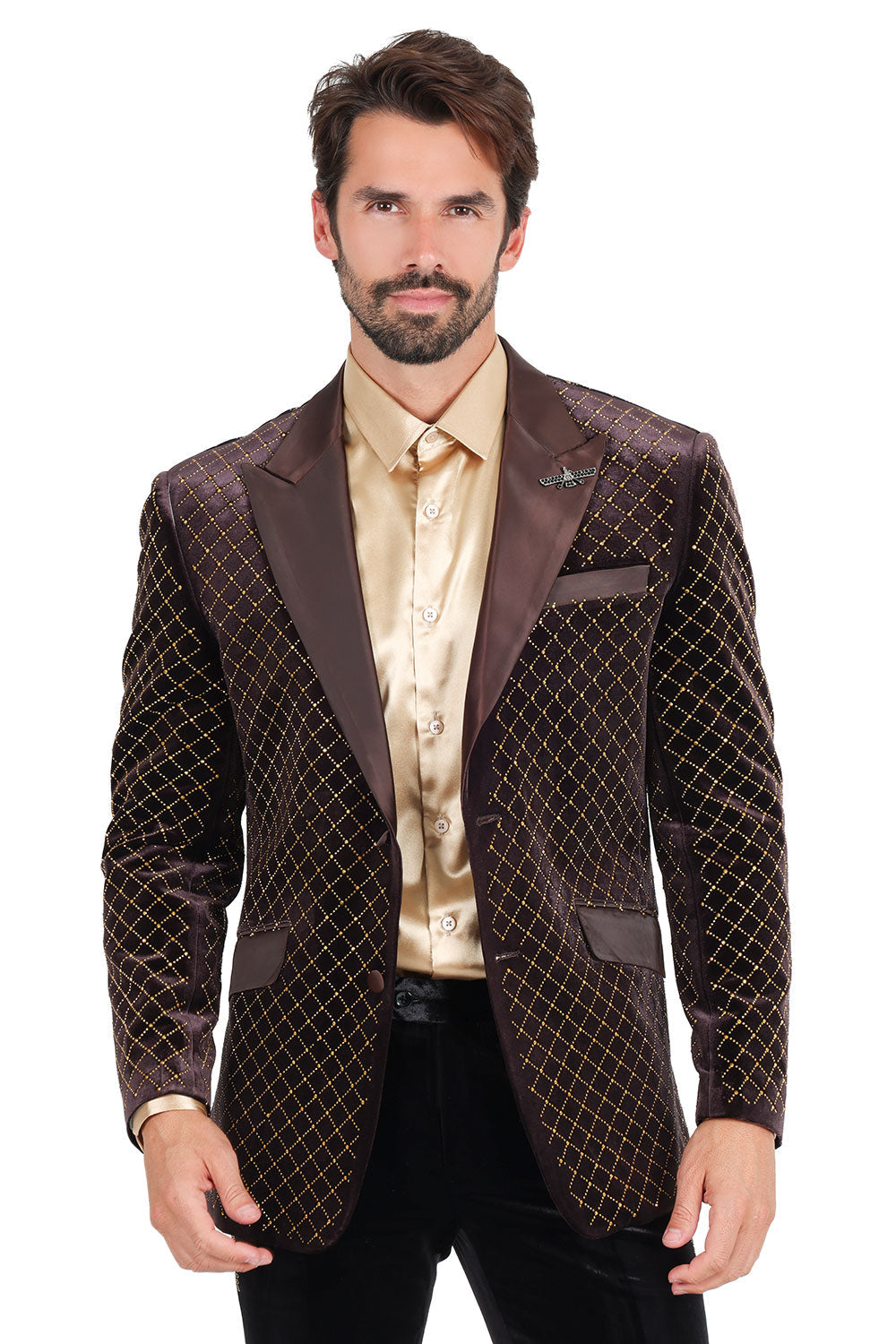 BARABAS Men's Diamond Shape Design Rhinestone Luxury Blazer 2BL3114 Chocolate